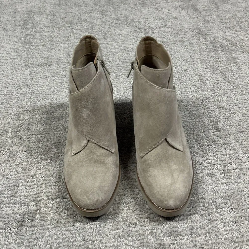 Vionic Abby Wedge Ankle Boots Womens 9.5 Bootie Cobblestone Suede Beige Side Zip